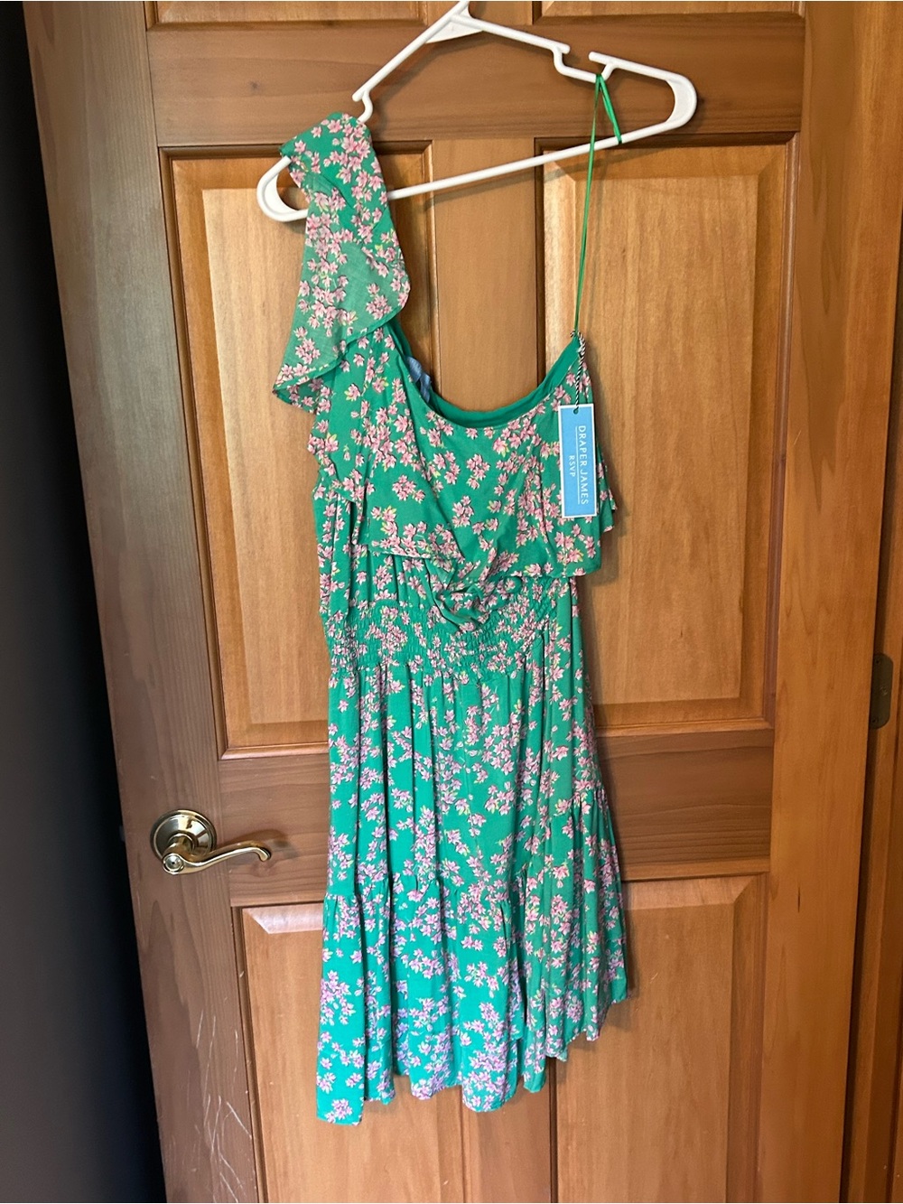 Girls Green Floral One-Shoulder Dress